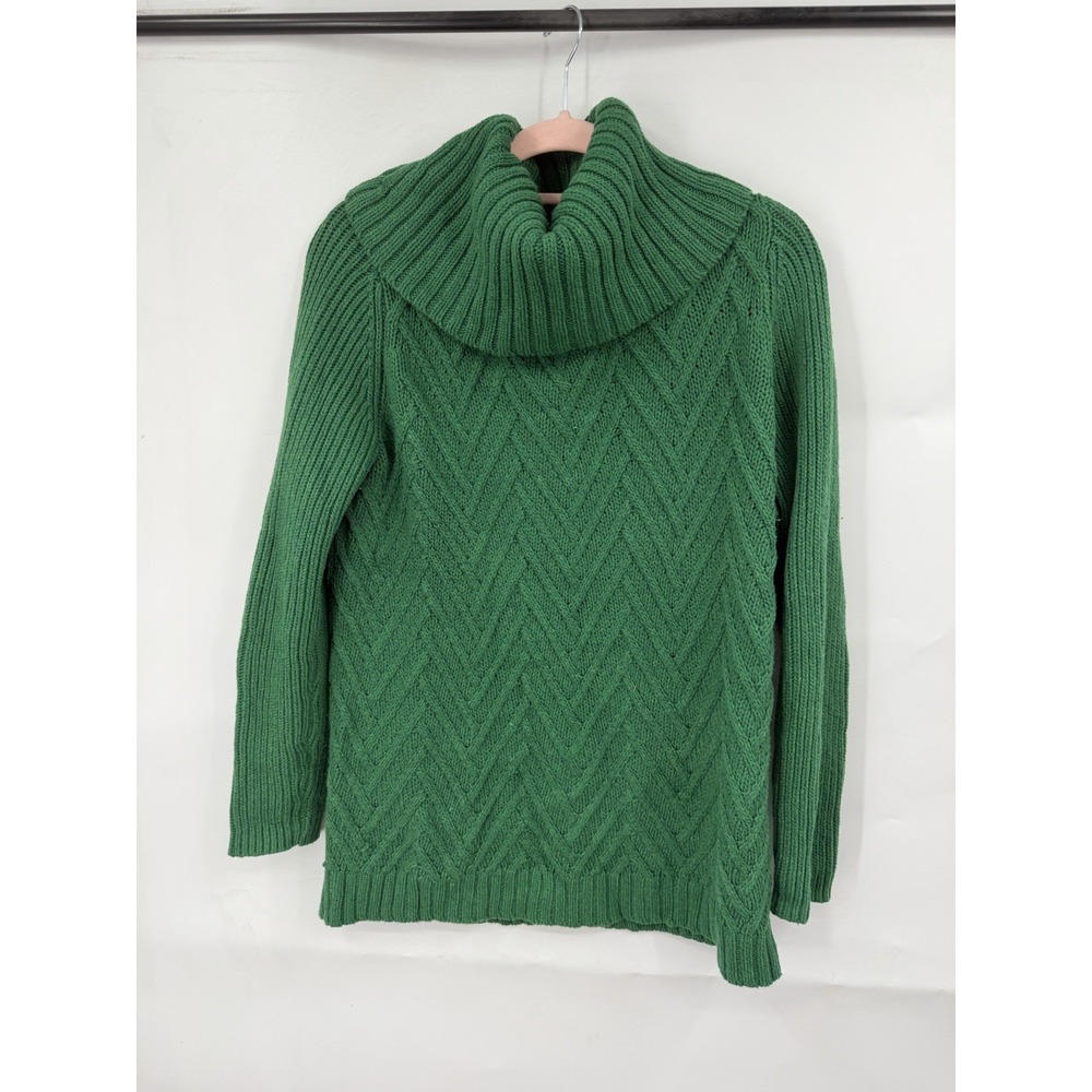 Talbots Cowl Neck Sweater Women M Green Chunky Knit Cottagecore Heritage Cabin